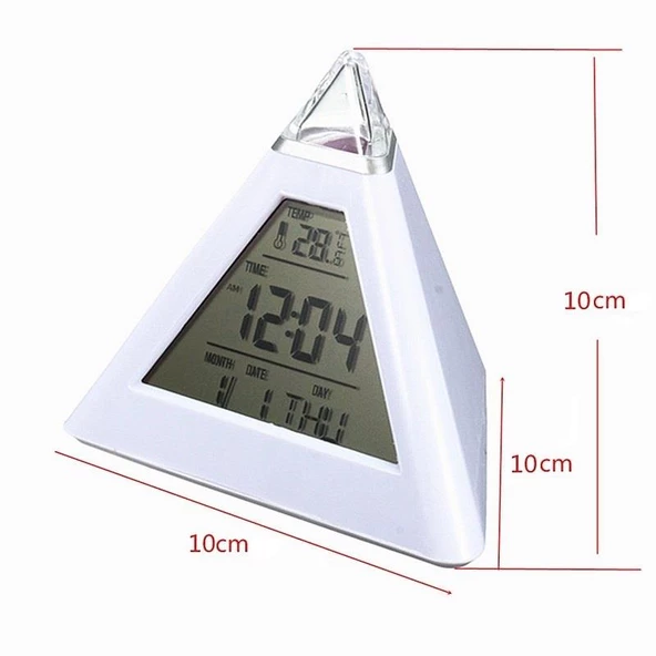 UpWay 7 Renkli Piramit Şekilli Dijital Led Çalar Saat Alarm Termometre Masa Saati - 6