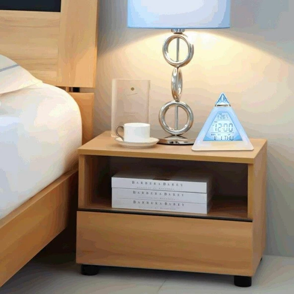 UpWay 7 Renkli Piramit Şekilli Dijital Led Çalar Saat Alarm Termometre Masa Saati - 4