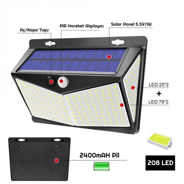 UpWay 208 Solar Güneş Enerjili Hareket Sensörlü 3 Modlu LED Aydınlatma - 2