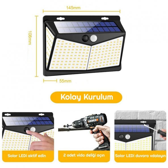 UpWay 208 Solar Güneş Enerjili Hareket Sensörlü 3 Modlu LED Aydınlatma - 3