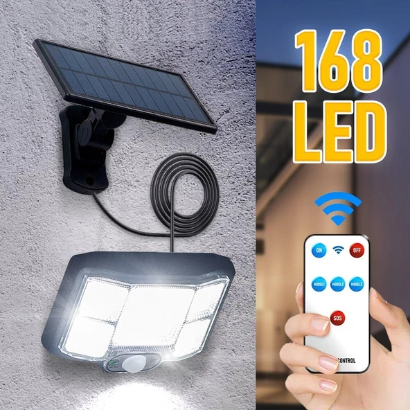 UpWay Solar 168 LED Güneş Enerjili Kumandalı Kablolu 3 Modlu Duvar Lambası