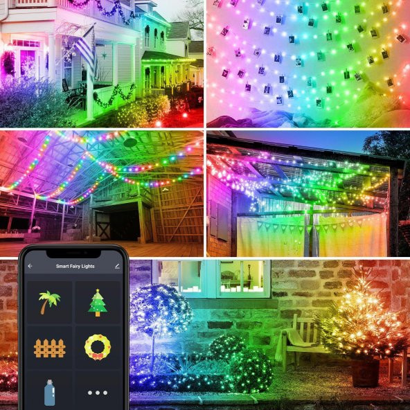 UpWay Bluetooth 10 Metre RGB Renk Değiştiren Akıllı Küre Dizili Işıklar USB 66 LED Kumandalı - 2