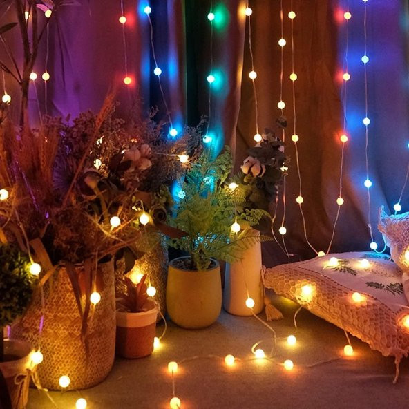UpWay Bluetooth 10 Metre RGB Renk Değiştiren Akıllı Küre Dizili Işıklar USB 66 LED Kumandalı - 4