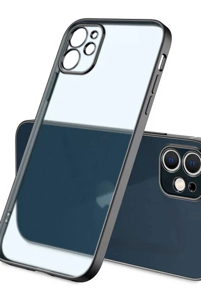 Apple iPhone 12 Kılıf Mat Gbox Silikon Kapak İnce Mat Arka Yüzey Elektroplatin