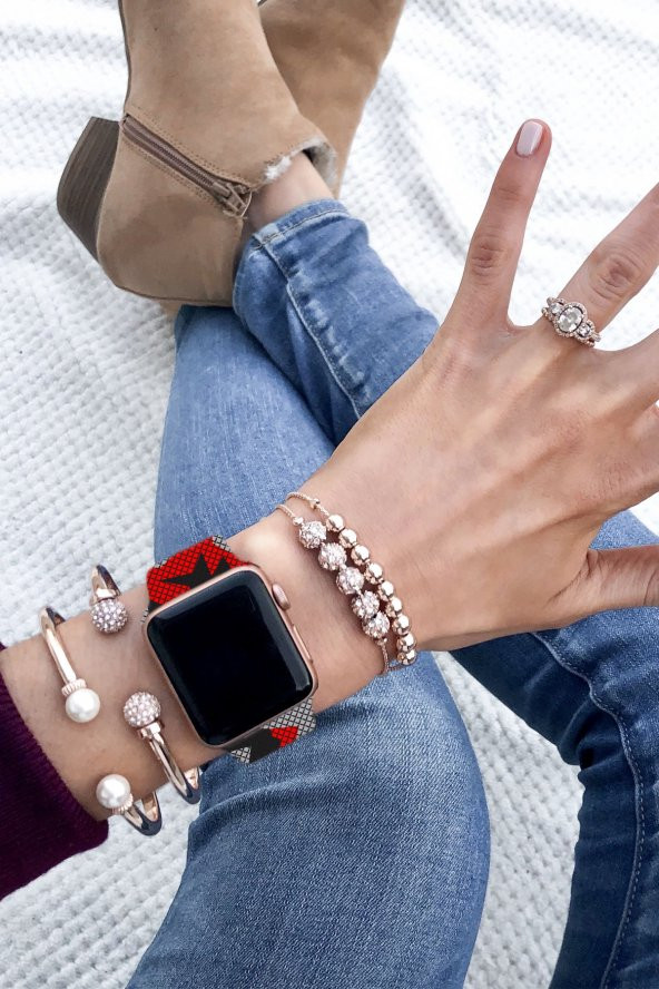 Apple Watch Kayış 2 3 4 5 6 7 8 Se 42 44 45 49mm Kırmızı Kamuflaj Desenli Kordon Bileklik Silikon - 7
