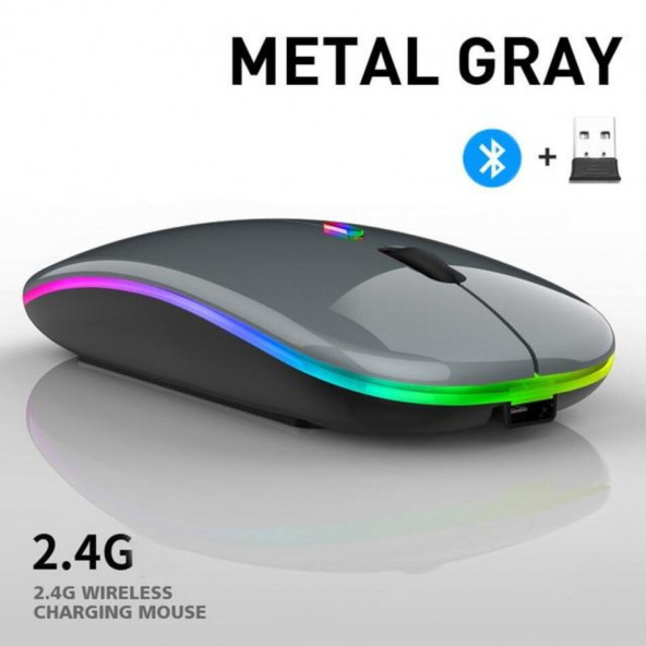 Bluetooth/Kablosuz LED ışıklı  Şarj Edilebilir Mouse PC Gaming Kablosuz Macbook iPad laptop Telefon - 6
