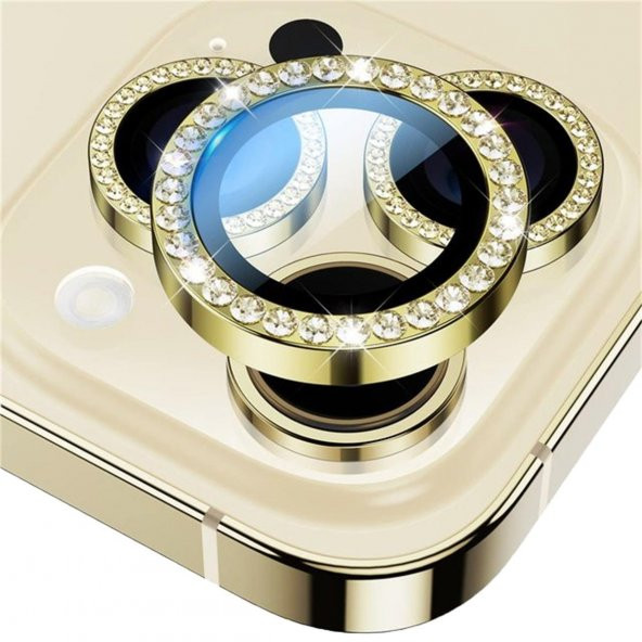 BİNANO IPHONE 15 PRO/15 PRO MAX TAŞLI GOLD KAMERA KORUYUCU
