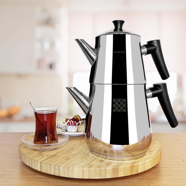 Serenk Definition Çaydanlık, 18/10 Paslanmaz Çelik, 1 L Demlik ve 2 L Alt Hazne, İndüksiyon Uyumlu - Resim 3