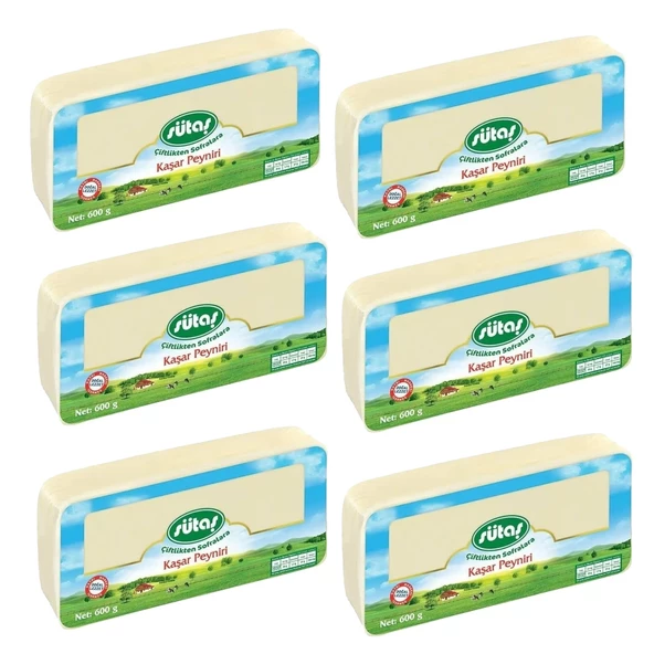 Sütaş Taze Kaşar Peyniri 600 gr x 6 Adet