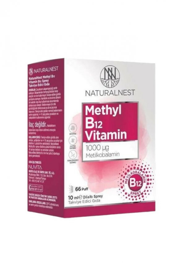 NATURALNEST Methyl B12 Vitamin 1000 mcg 10 ml Dil Altı Sprey (66 Puff) ürün görseli