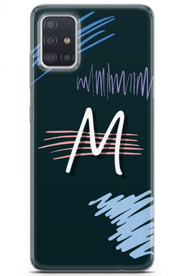 Samsung Galaxy A71 Uyumlu Kılıf Klmno-22 M Harfi Karmaşık Çizgiler - 1