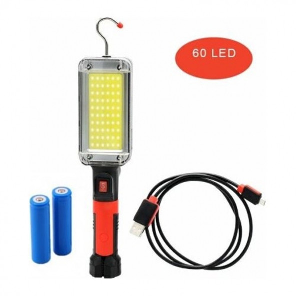 ZJ-8859 Şarjlı LED Fener Mıknatıslı Çalışma Lambası Sabitleme ve Hareketli Kanca Asılabilir Işıldak 18650 - 4