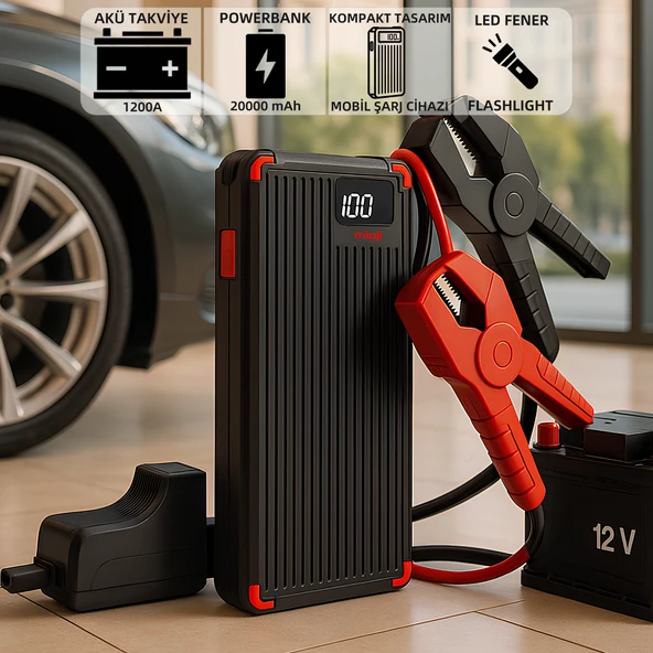 Mioji Mio D6H 20000mAh 3.7V 1200A Jump Starter LED Işıklı Hızlı Şarj Destekli Akü Takviye Cihazı