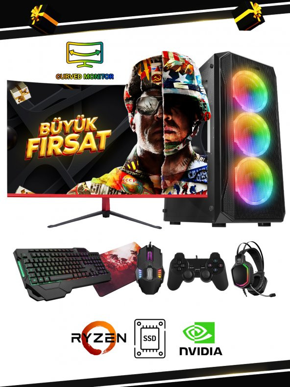 RAMTECH TUF PLUS R5 5500 32GB RAM 960GB SSD RTX3060 12GB 23.6 CURVED MONİTÖR OYUNCU BİLGİSAYARI