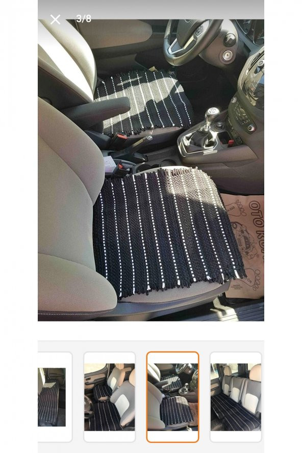 Terletmez Oto Kilim Ön Ve Arka 3lü Serme Set Serme Kilim Siyah Beyaz - 2