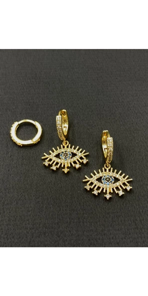 Gold Renk Üçlü Zirkon Küpe Seti - 1