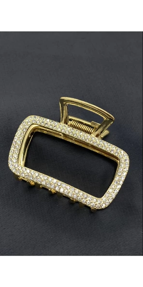 Gold Renk Taşlı Lüks 7cm Mandal Saç Tokası