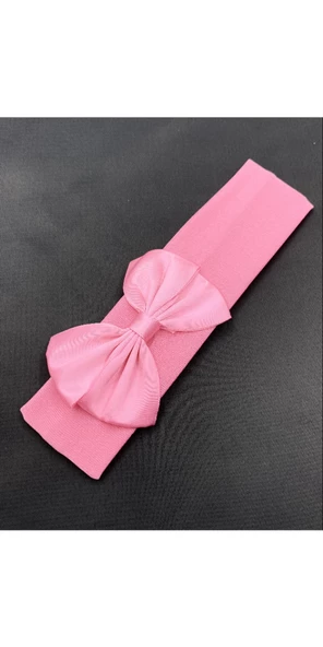 Pembe Renk Yumuşak Kumaş Kurdelalı Bebek Bandanası