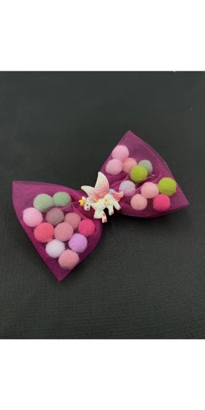 Unicorn'lu Ponponlu Maşa Çocuk Saç Tokası 9cm