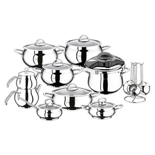 OMS Küre 22 Parça Çelik Tencere Seti Sade 1029