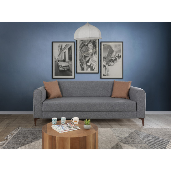 Perla Sofa Ferranti Yataklı Sandıklı Üçlü Kanepe Açık Gri