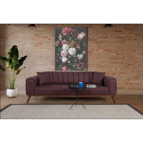 Perla Sofa Velar Yataklı Kanepe Keten Bordo Kazayağı