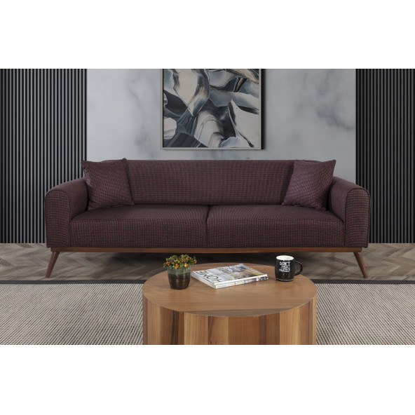 Perla Sofa Seneca Yataklı Kanepe Keten Bordo Kazayağı