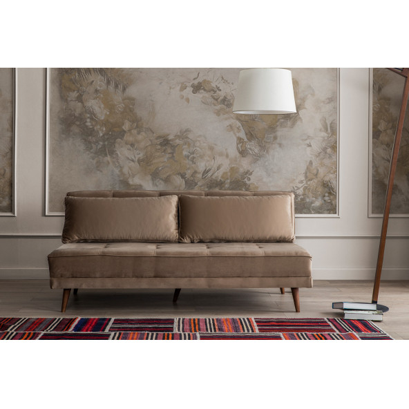 Perla Sofa Retro Kolsuz Yataklı Kanepe Vizon - 2