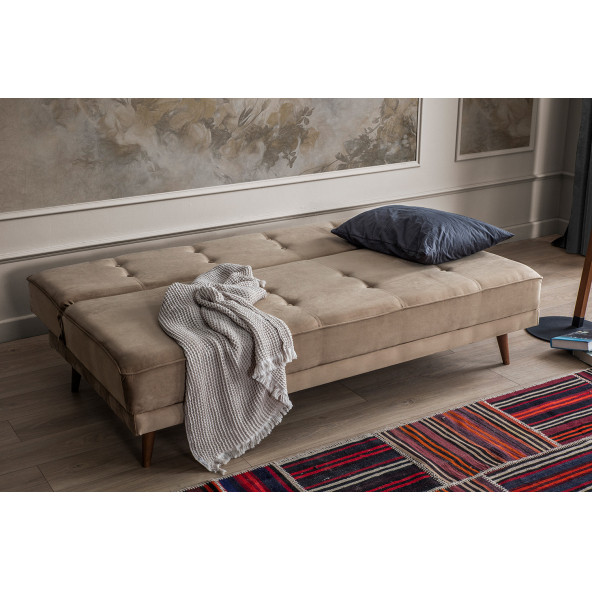 Perla Sofa Retro Kolsuz Yataklı Kanepe Vizon - 6