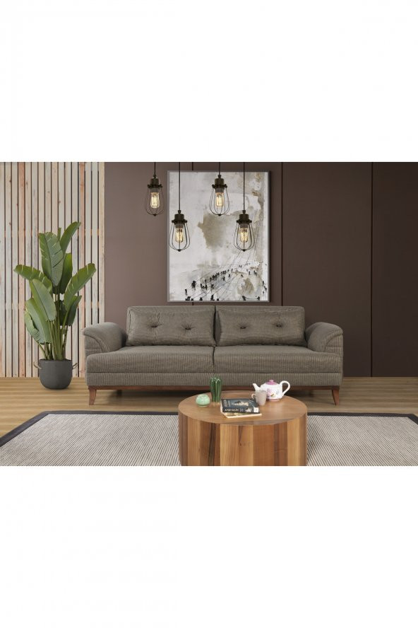 Perla Sofa Madrid Üçlü Yataklı Kanepe Koyu Kahve Kazayağı