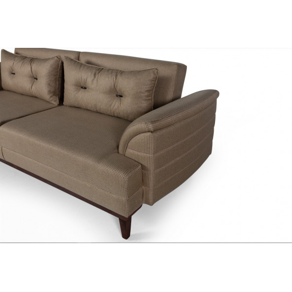 Perla Sofa Petra Üçlü Yataklı Kanepe Hardal Kazayağı - Resim 4