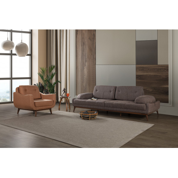 Perla Sofa Nelson Yataklı Koltuk Takımı Keten Kahve