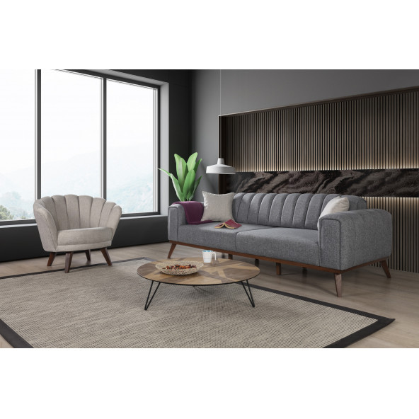 Perla Sofa Velar Koltuk Takımı Keten Açık Gri