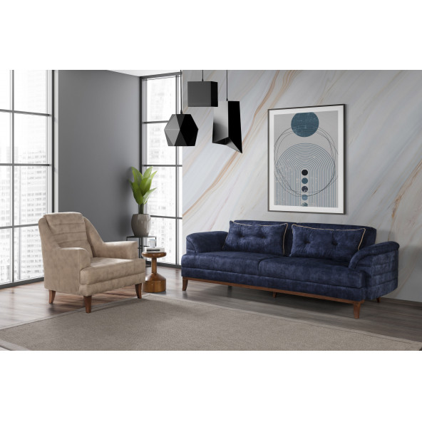 Perla Sofa Petra Koltuk Takımı Bora Lacivert Krem