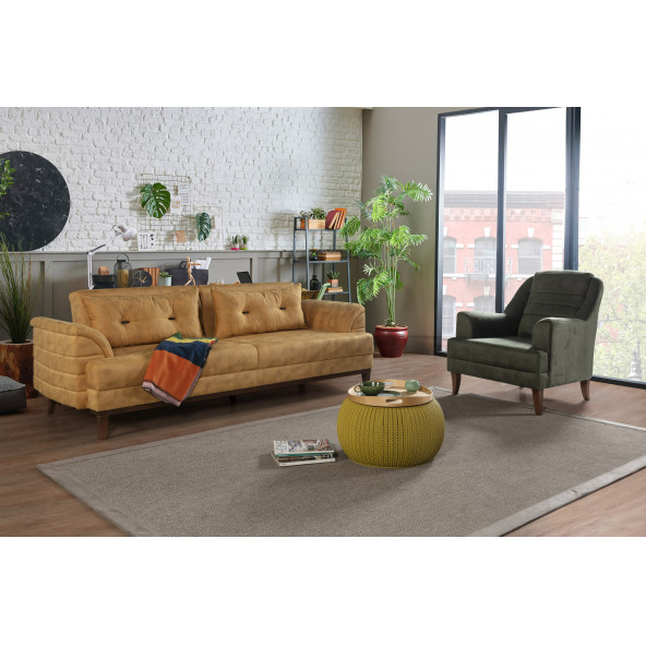 Perla Sofa Petra Koltuk Takımı Bora Hardal Yeşil