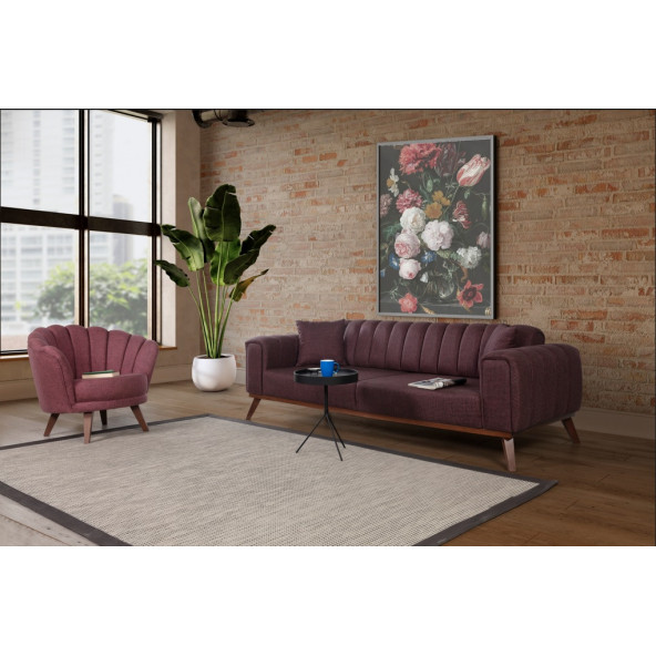 Perla Sofa Velar Koltuk Takımı Keten Bordo Kazayağı