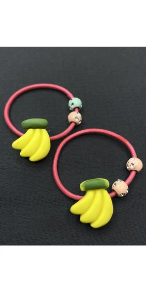 Pembe Renk Muz Figürlü İkili Lastik Çocuk Saç Tokası ürün görseli 1