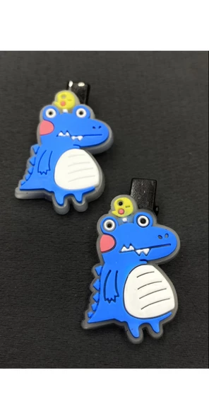 Mavi Renk Dinozorlu Maşa Çocuk Saç Tokası 4cm
