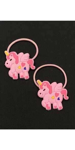 Pembe Silikonlu Unicorn İkili Lastik Çocuk Saç Tokası