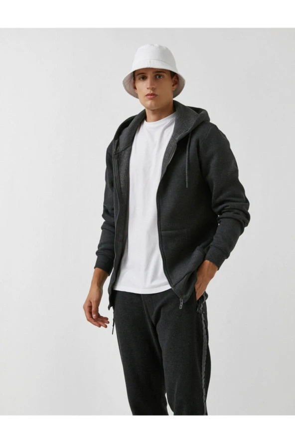 Fermuarlı Sweatshirt Kapşonlu - Resim 2