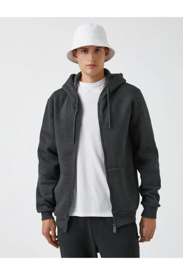 Fermuarlı Sweatshirt Kapşonlu - Resim 3