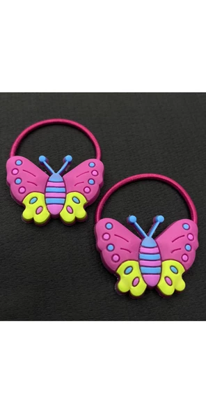 Pembe Renk Silikon Kelebek İkili Lastik Çocuk Tokası