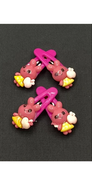 Pembe Renk Dörtlü Tavşan Çıt Çıt Çocuk Tokası 4cm