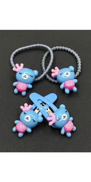Mavi Renk 2 Lastik 2 Çıt Çıt Çocuk Tokası 4cm