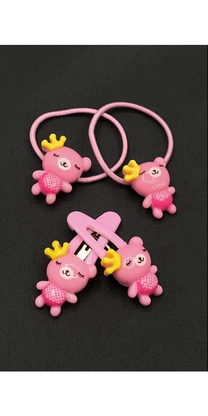 Pembe Renk 2 Lastik 2 Çıt Çıt Çocuk Tokası 4cm