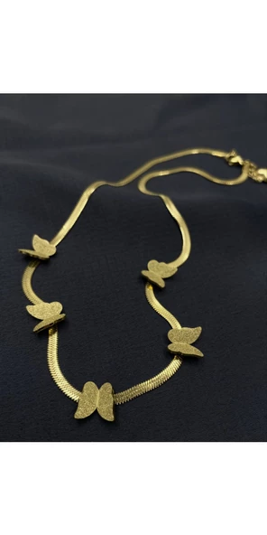Gold Renk Çelik İtalyan Zincirli Kelebek Figürlü Kolye