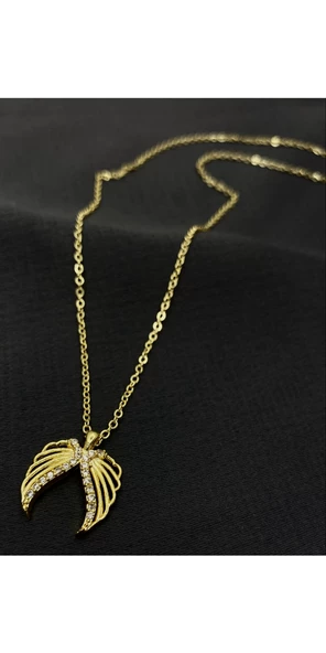 Gold Renk Taşlı Zirkon Kolye - 1