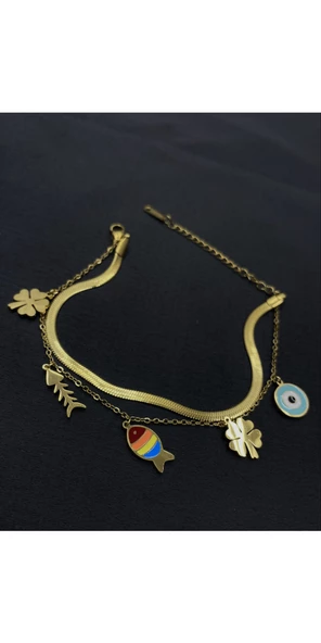 Gold Renk İkili Renkli Şekilli İtalyan Çelik Bileklik