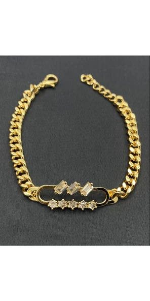 Gold Renk Şekilli Taşlı Bileklik - 1