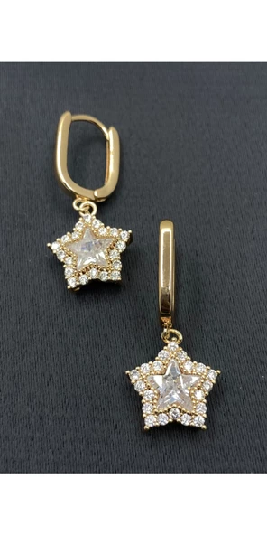 Gold Rose Renk Yıldızlı Zirkon Taşlı Küpe - 1